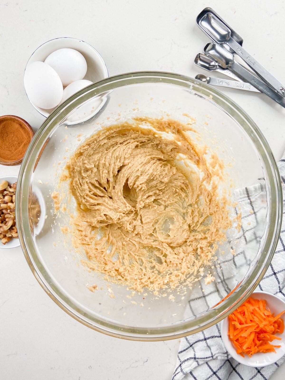 butter and sugar creamed in bowl.