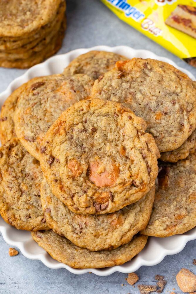 Plate full of butterfinger cookies