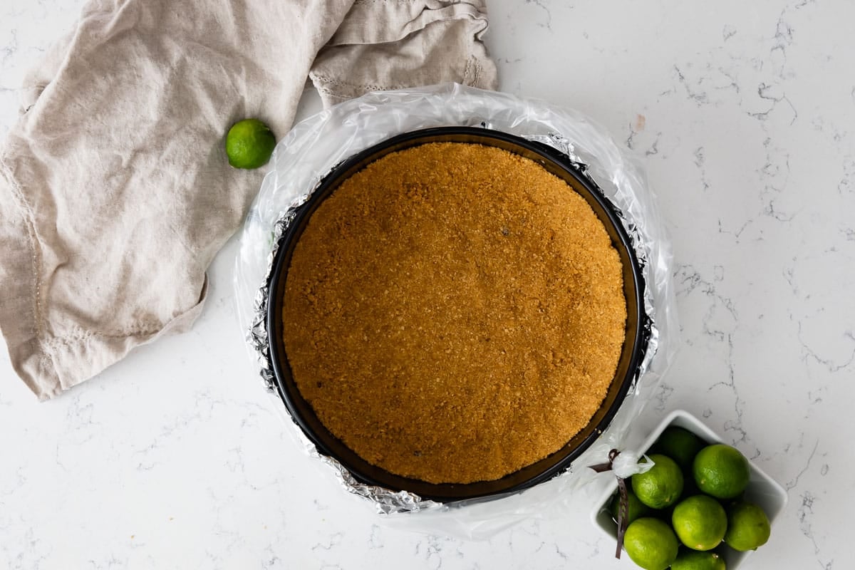 graham cracker crust in springform pan.