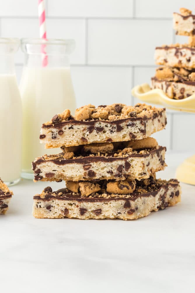 Three pieces of cookie bark stacked on top of eachother