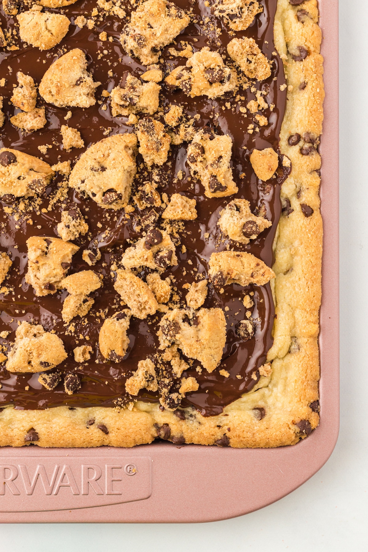 Overhead shot of cookie bark still in cookie pan