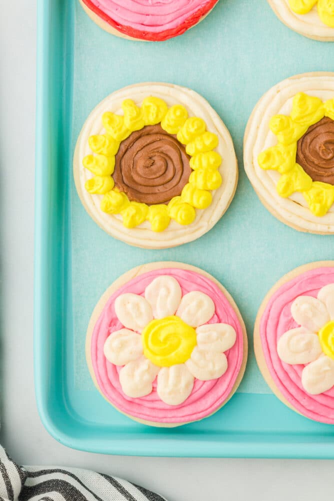 Close up overhead shot of decorated Mother's day sugar cookies