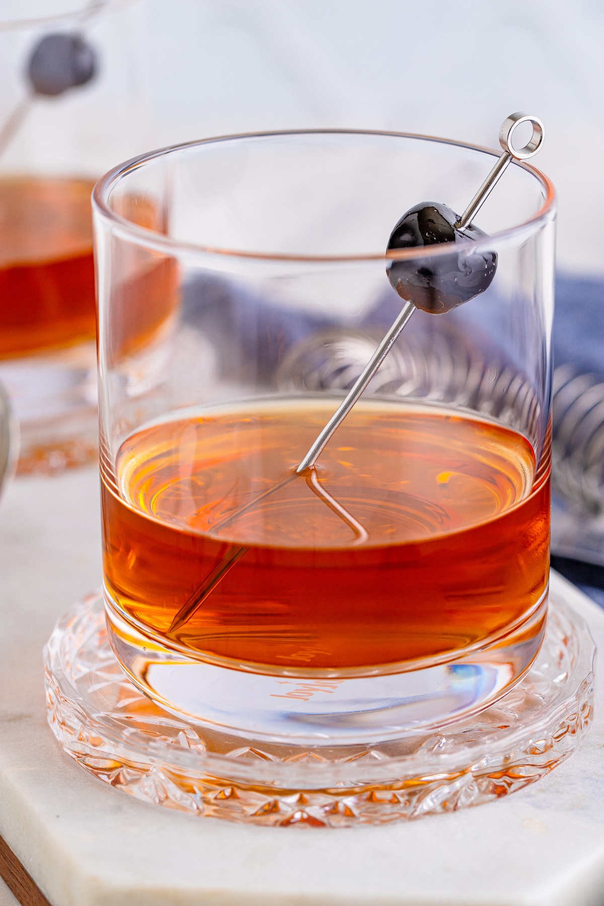 Classic Manhattan cocktail in a whiskey glass