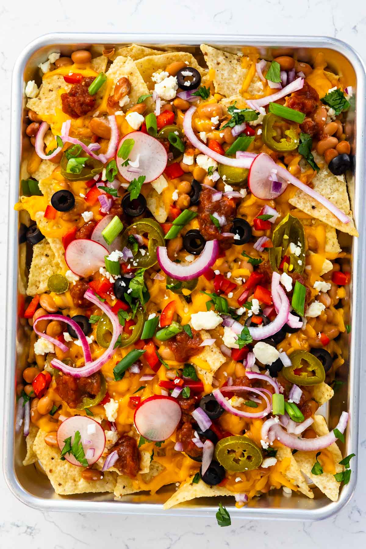 tray with nachos.