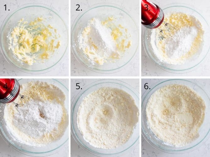 6 photos showing how to make buttercream