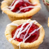 Close up shot of two cherry pie cups