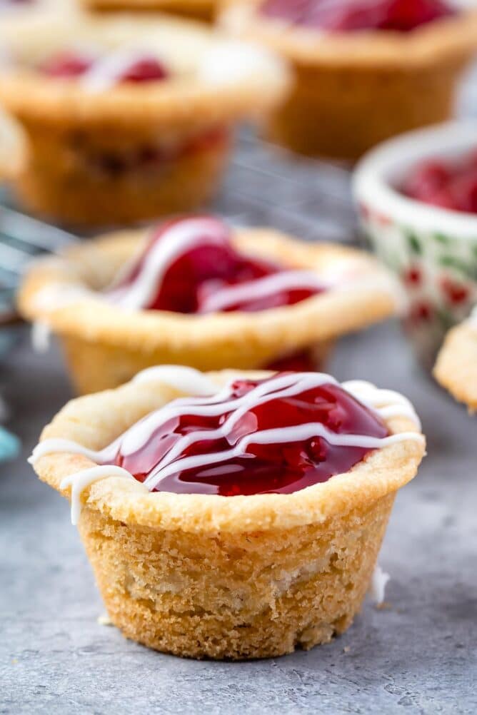 Close up shot of two cherry pie cups