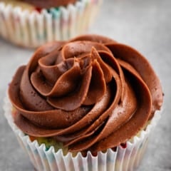 cupcake with chocolate frosting close up