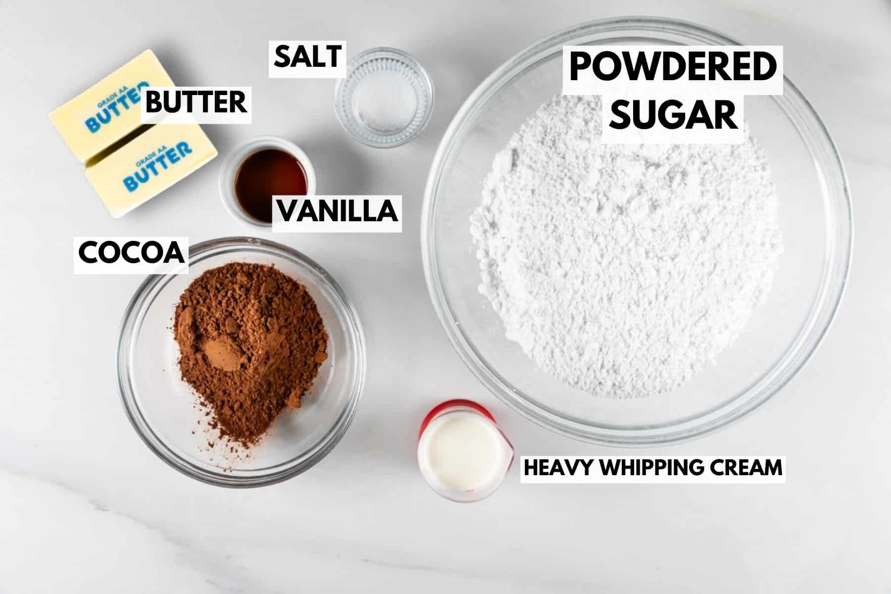 ingredients in frosting on counter.