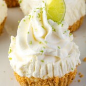 One mini no bake key lime cheesecake with more in the background