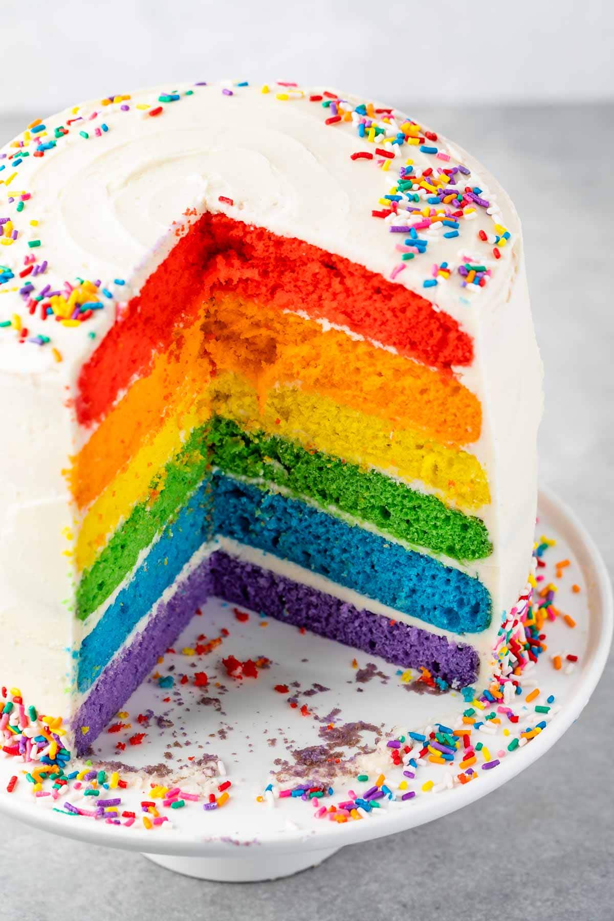 sliced rainbow cake
