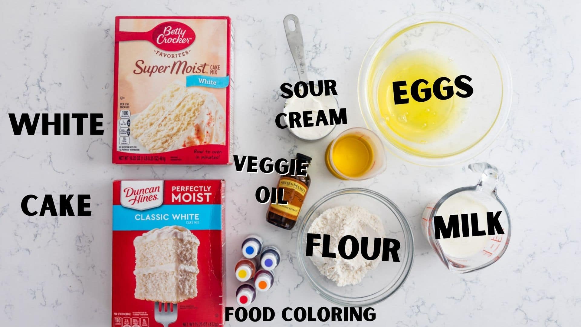 ingredients in rainbow cake