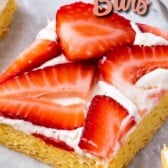 strawberry shortcake bar with words on photo