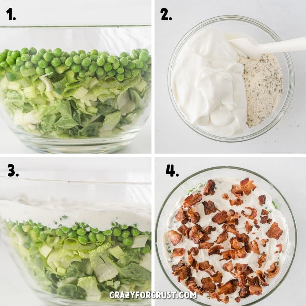 4 photos showing the process of making the salad