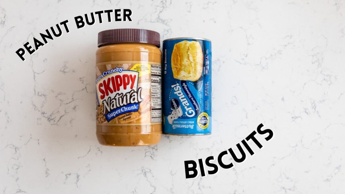 waffle ingredients on a marble counter and words saying the ingredient name