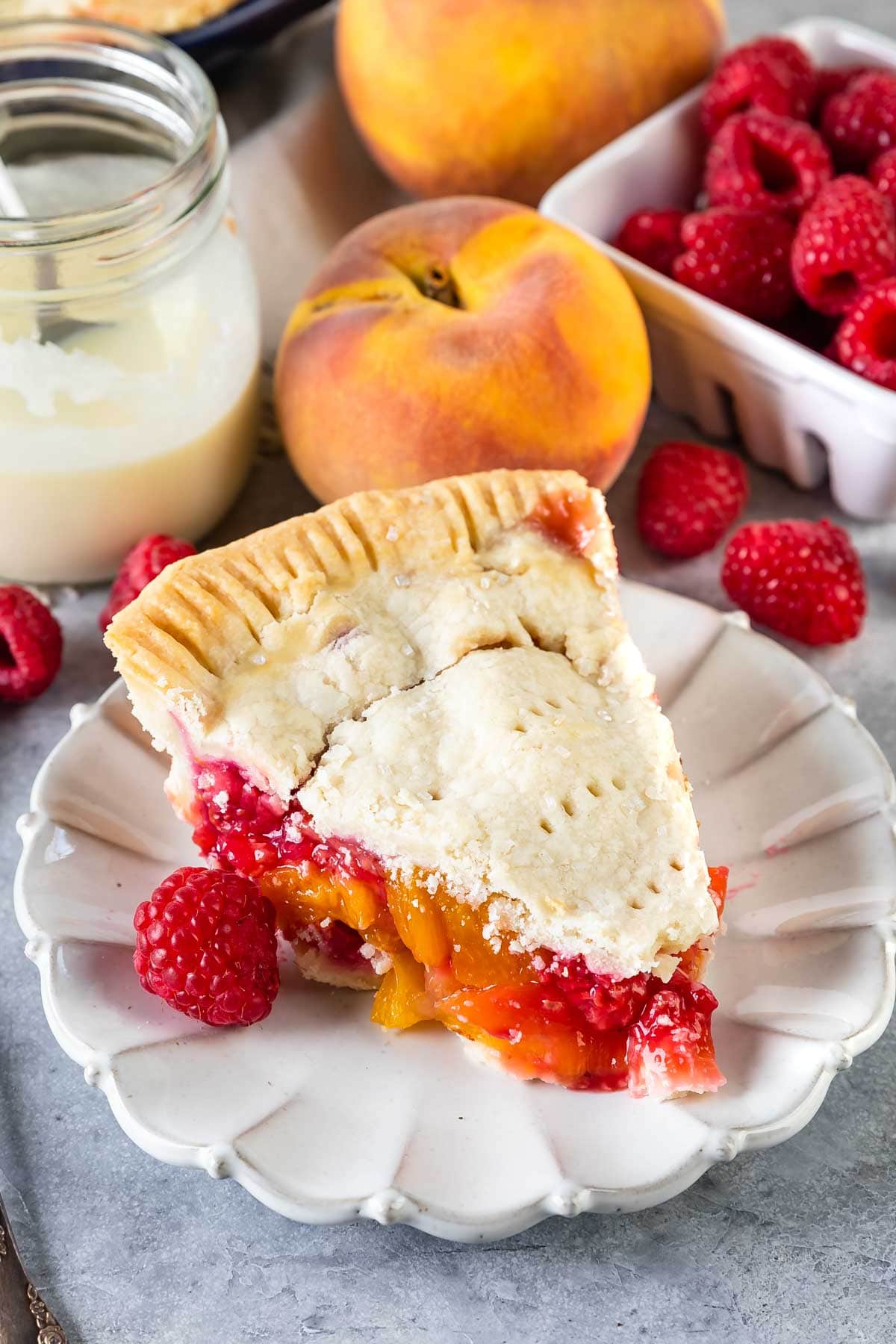 one slice of pie on a white plate