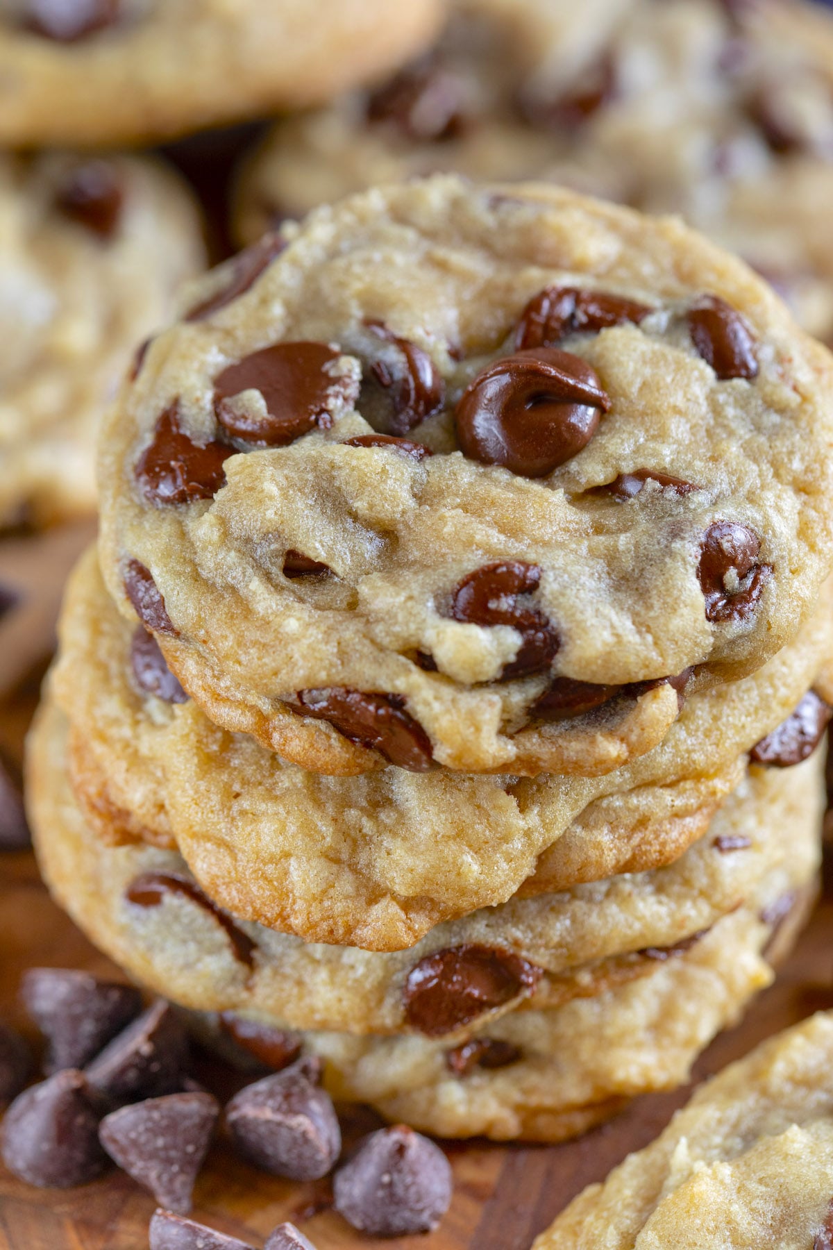 stack of 4 chocolate chip cookies.