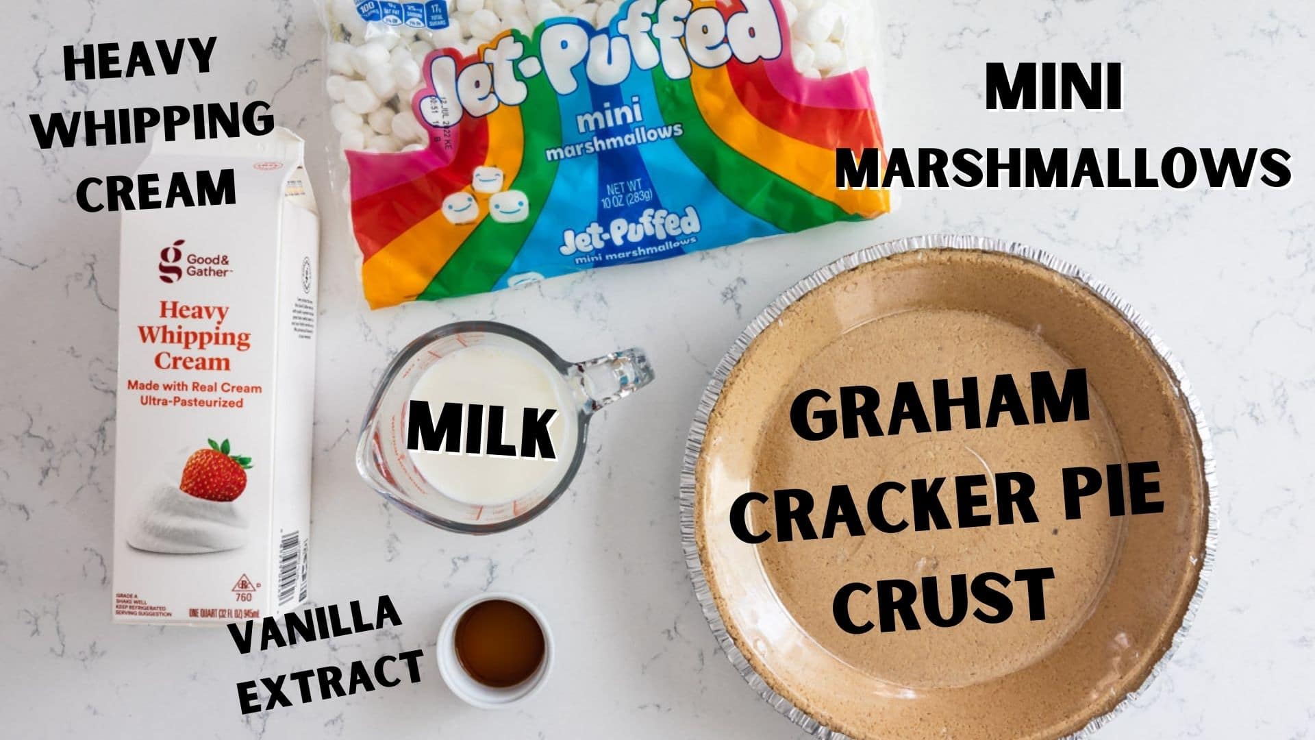 Overhead shot of all ingredients needed to make marshmallow pie