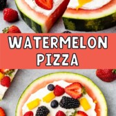 collage of sliced watermelon pizza and whole one