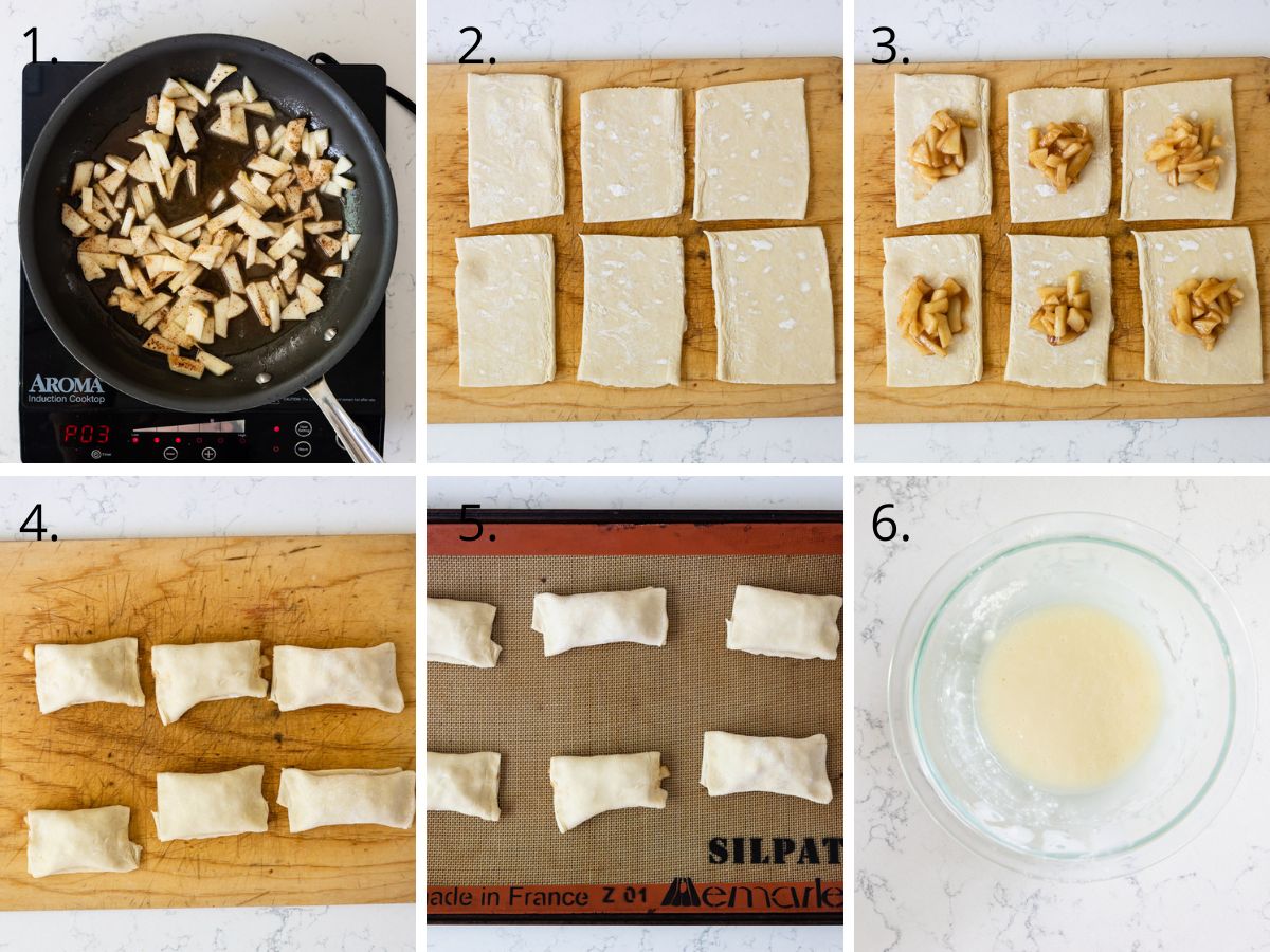 6 grid showing how to make croissants
