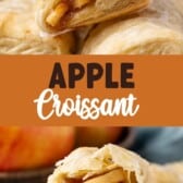 two photos of the apple croissant with words in the middle