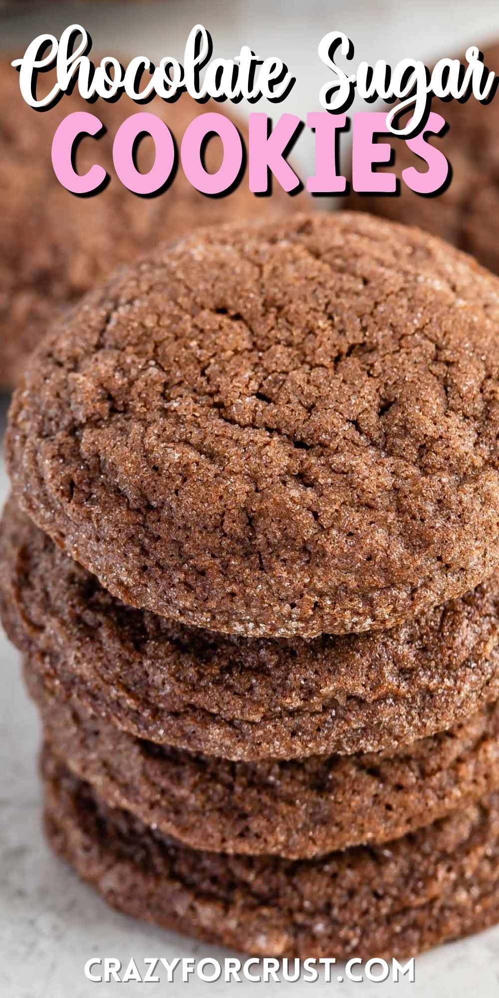 four stacked chocolate cookies with words on top