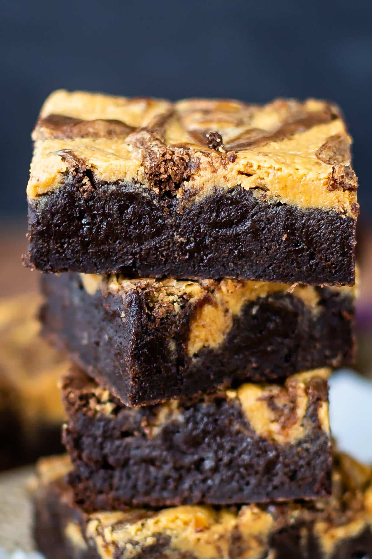 stacked black and yellow swirl brownies