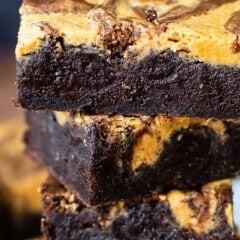 stacked black and yellow swirl brownies