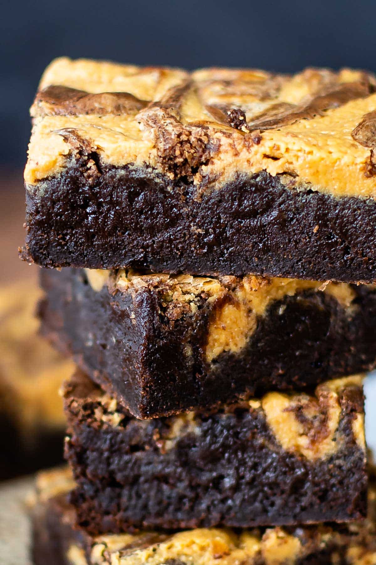 stacked black and yellow swirl brownies