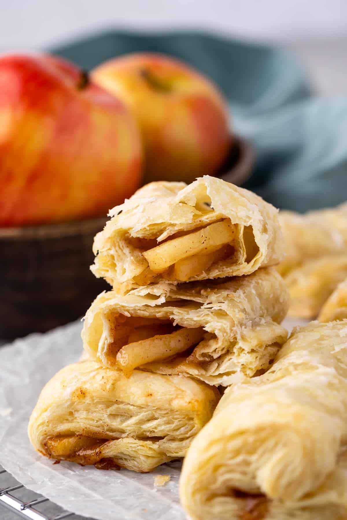 croissant cut in half with apples inside