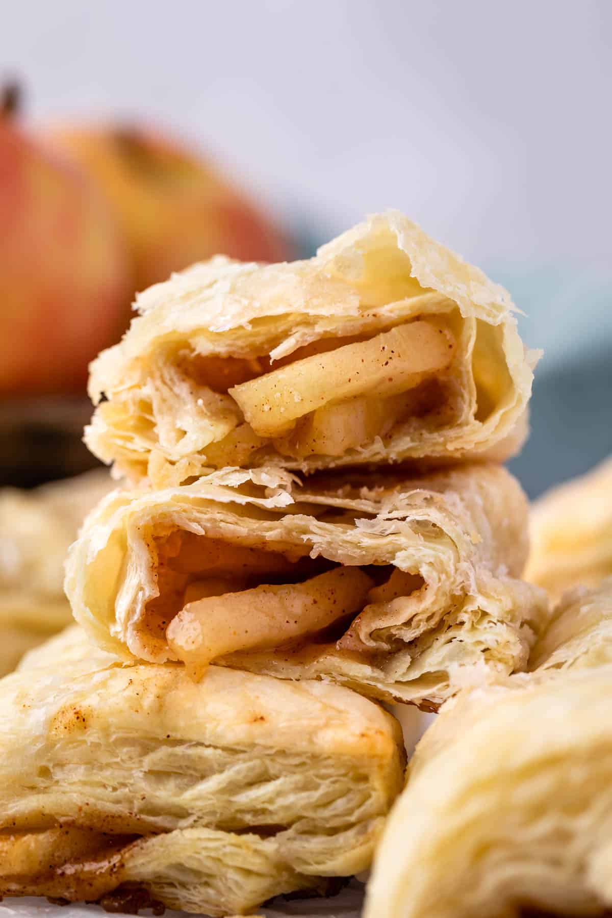 croissant cut in half with apples inside