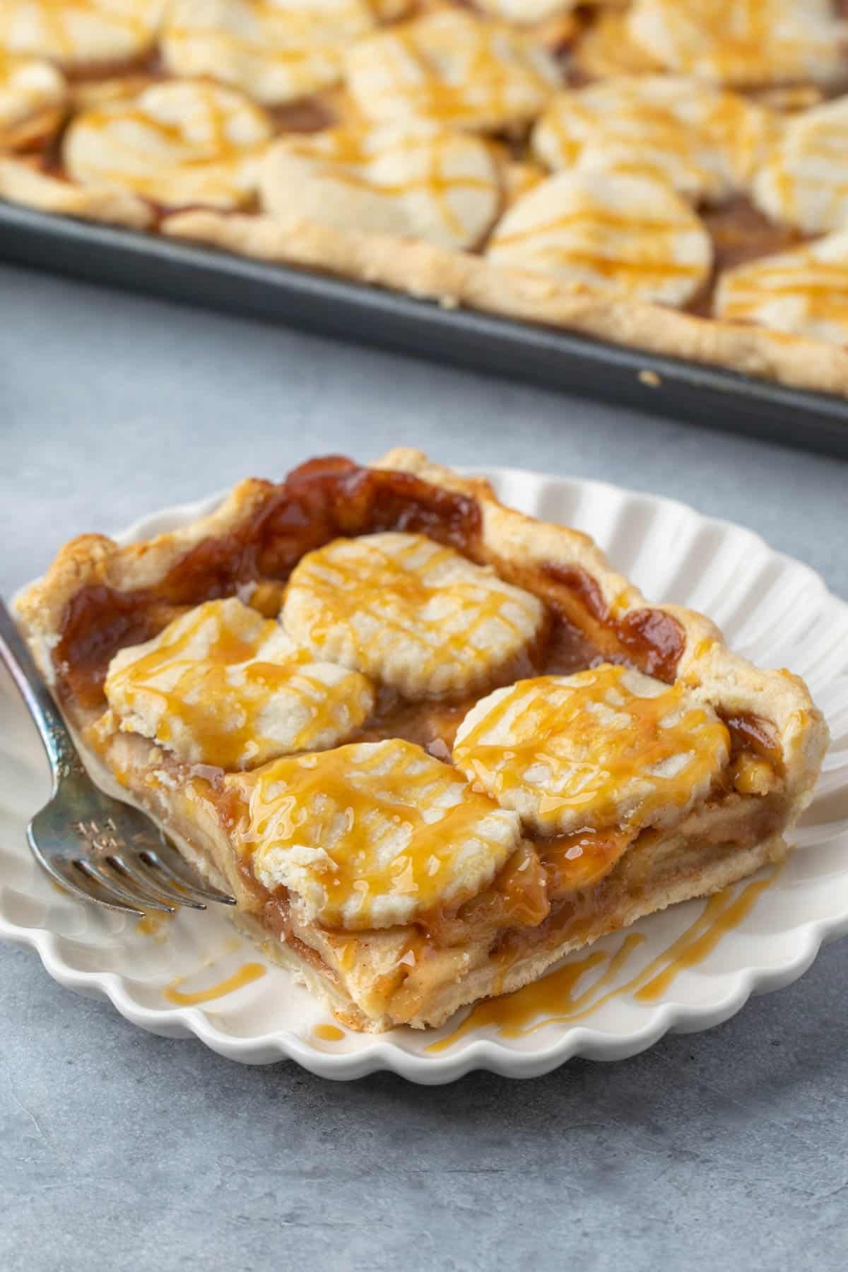 slab pie slice on a white plate