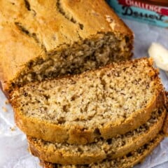 sliced banana bread with stack of 3 slices