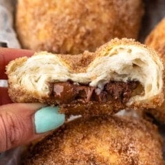 biscuit cut in half with nutella coming out of the center