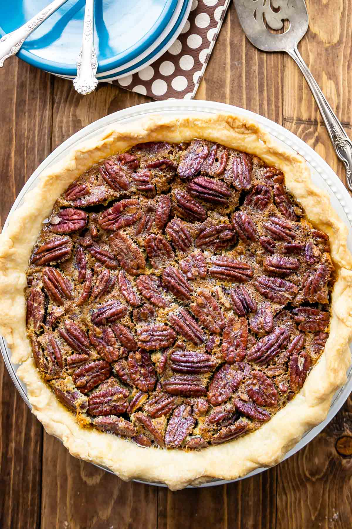 overhead shot of pecan pie