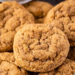 golden brown cookies stacked on each other