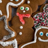 gingerbread snowman and men with outlined royal icing and sprinkles