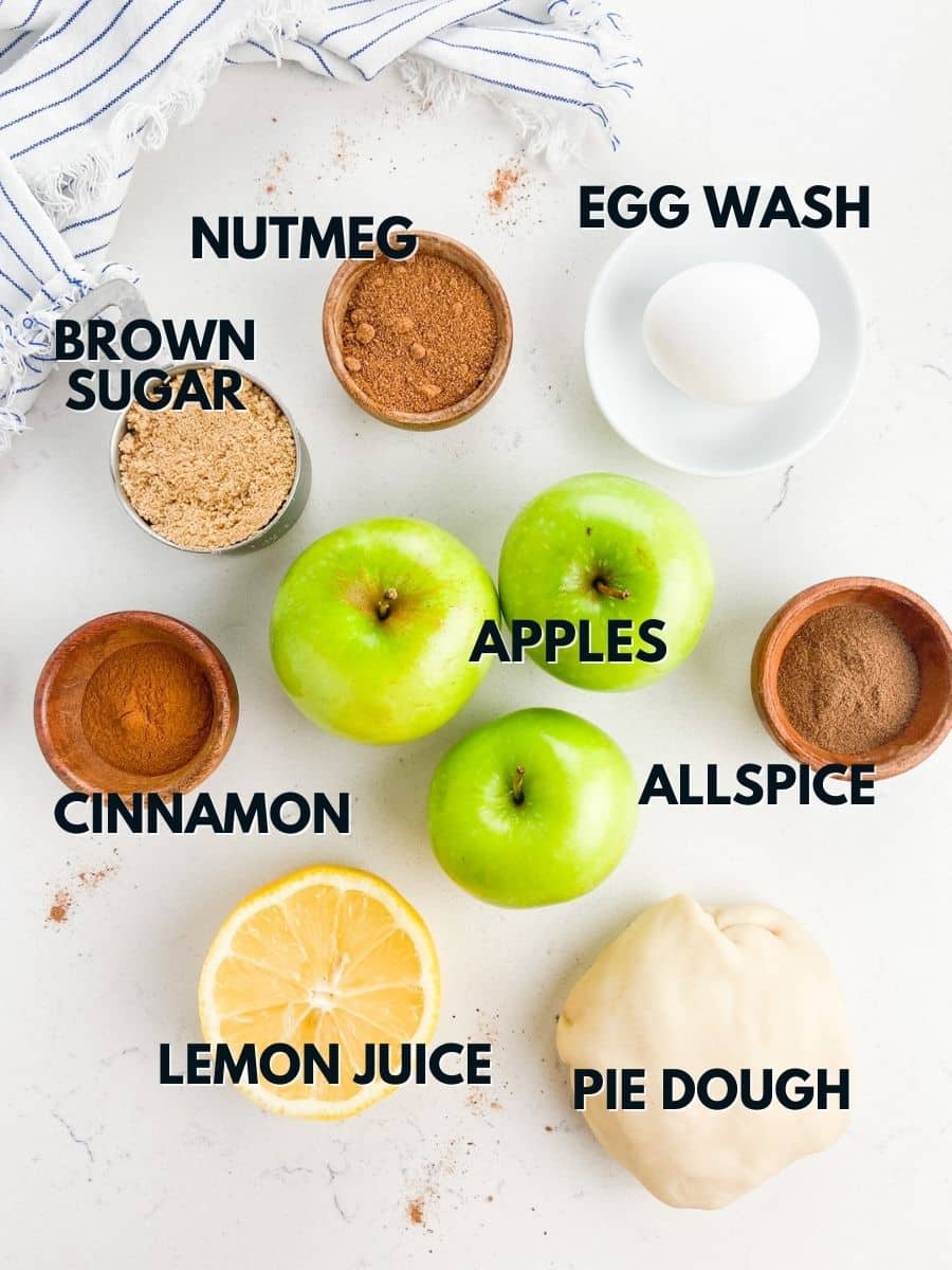 ingredients in an apple galette on counter.