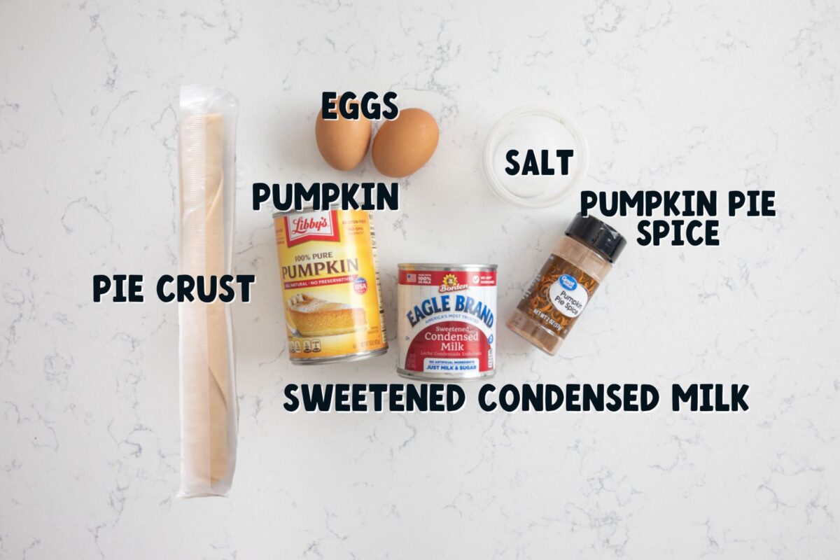 ingredients in pumpkin pie with words on photo