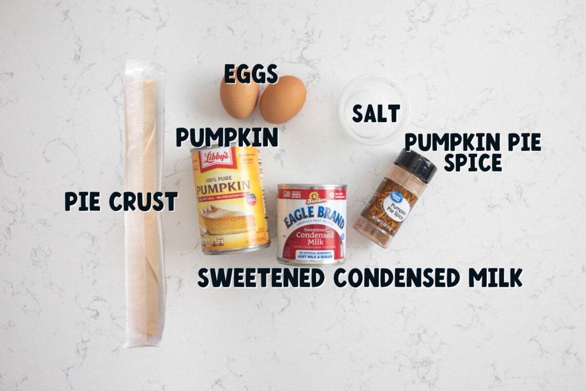 ingredients in pumpkin pie with words on photo