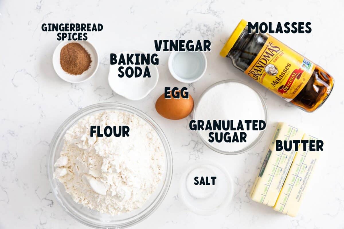 ingredients in gingerbread cookies with words on photo