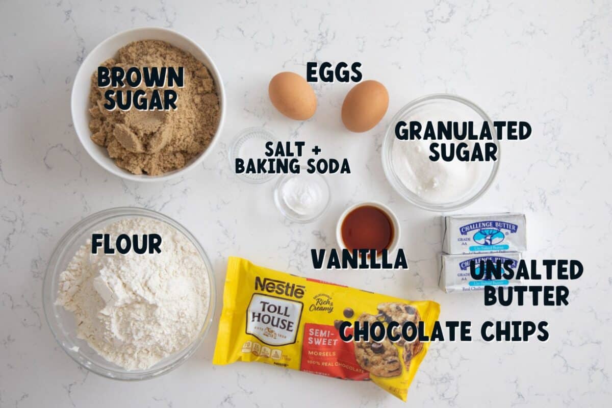 ingredients in toll house cookies with words on photo