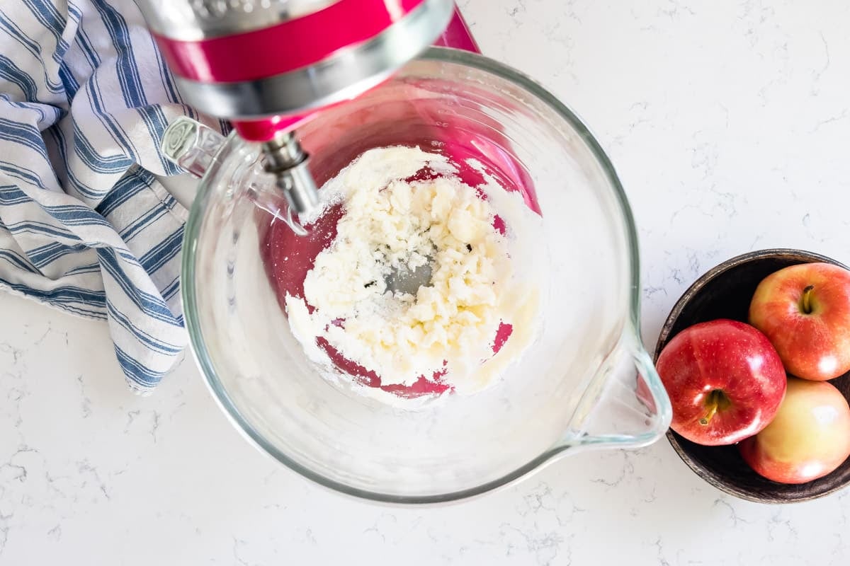 stand mixer with butter and sugar.