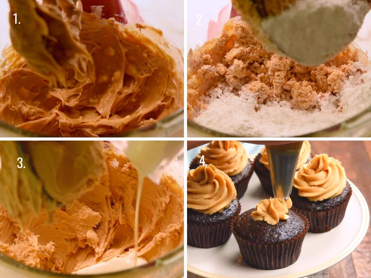 collage of photos showing how to make frosting
