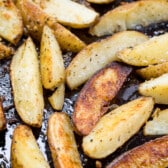 cookie sheet with roasted potatoes