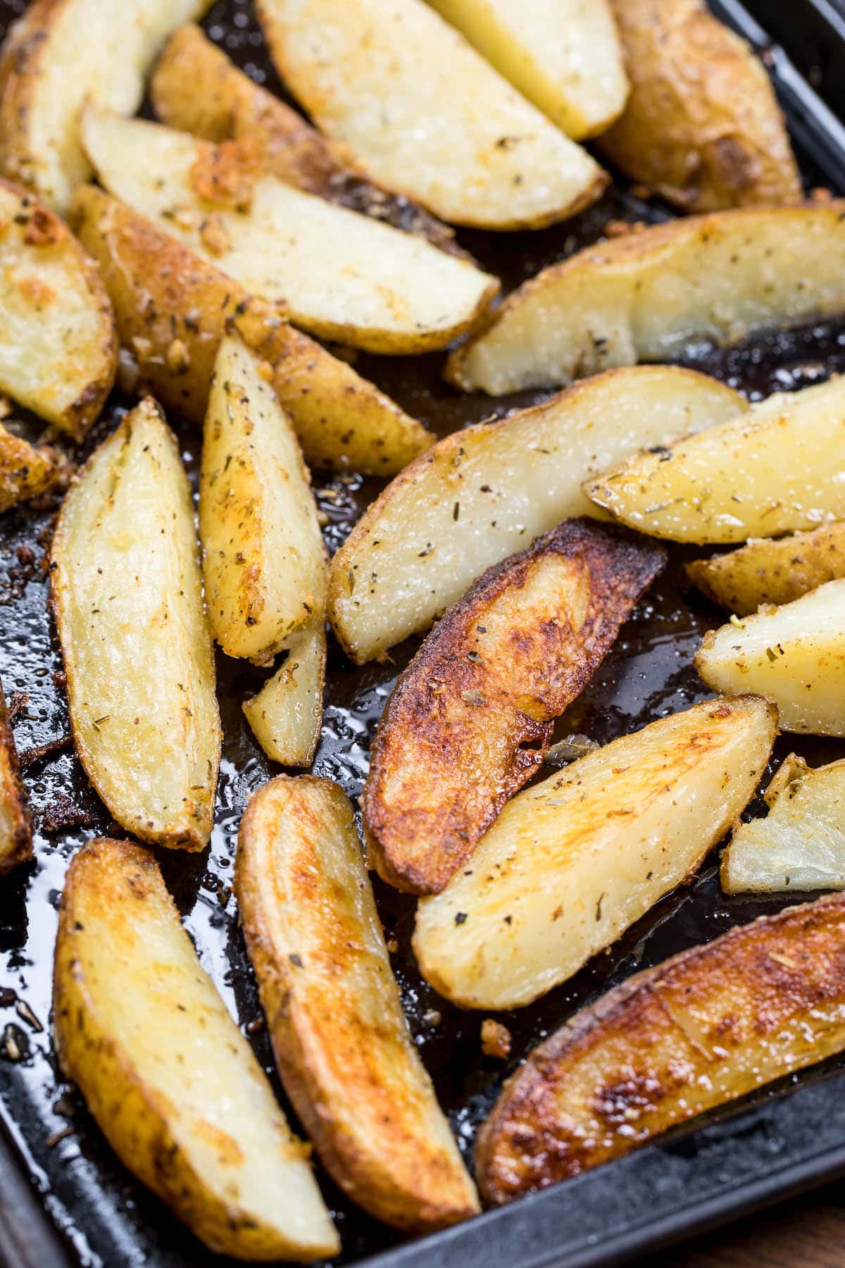 cookie sheet with roasted potatoes