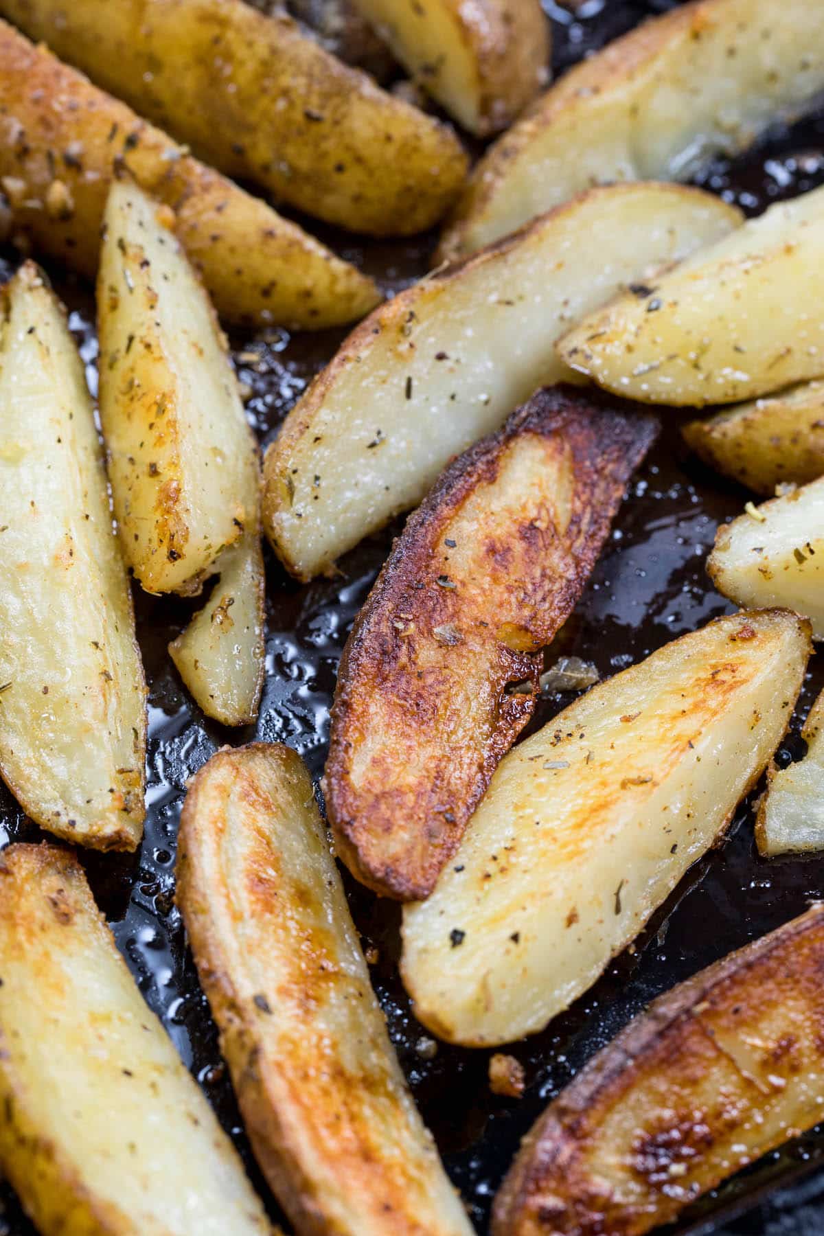 cookie sheet with roasted potatoes