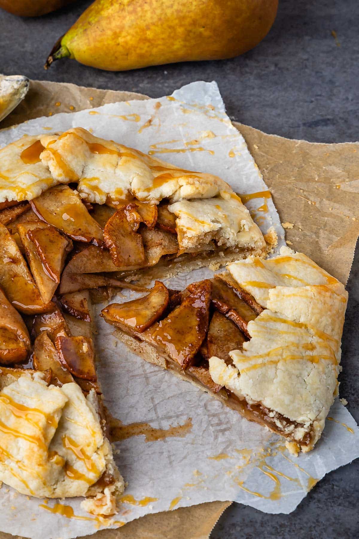 circular pear pastry dessert on parchment paper