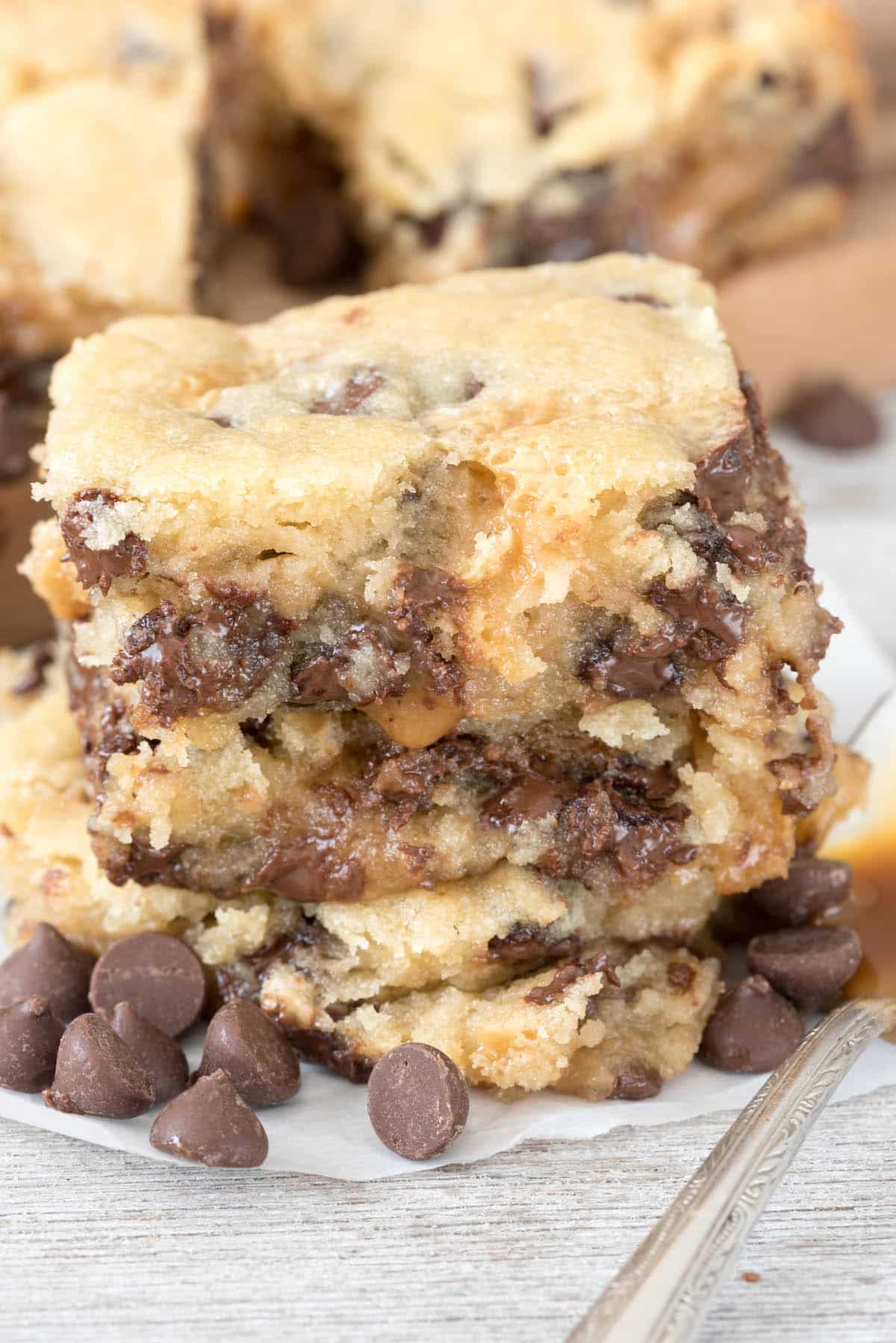 stacked butter bars with chocolate baked in