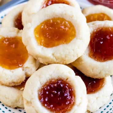 stack of cookies on patterned plate.